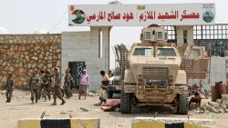 Fighters with the UAE-trained Security Belt Forces loyal to the pro-independence Southern Transitional Council (STC), surround a military vehicle as they gather near the south-central coastal city of Zinjibar in south-central Yemen, in the Abyan Governorate, on August 21, 2019. - Yemeni separatists drove government troops out of two military camps in deadly clashes yesterday, reinforcing their presence in the south after they seized the de facto capital Aden. (Photo by Nabil HASAN / AFP)        (Photo credit should read NABIL HASAN/AFP/Getty Images)