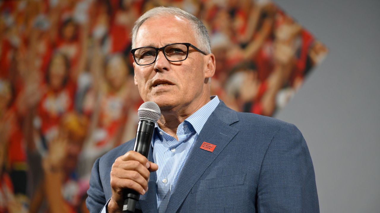 Democratic presidential candidate and Washington Gov. Jay Inslee speaks during a forum on gun safety at the Iowa Events Center on August 10, 2019 in Des Moines, Iowa. The event was hosted by Everytown for Gun Safety.