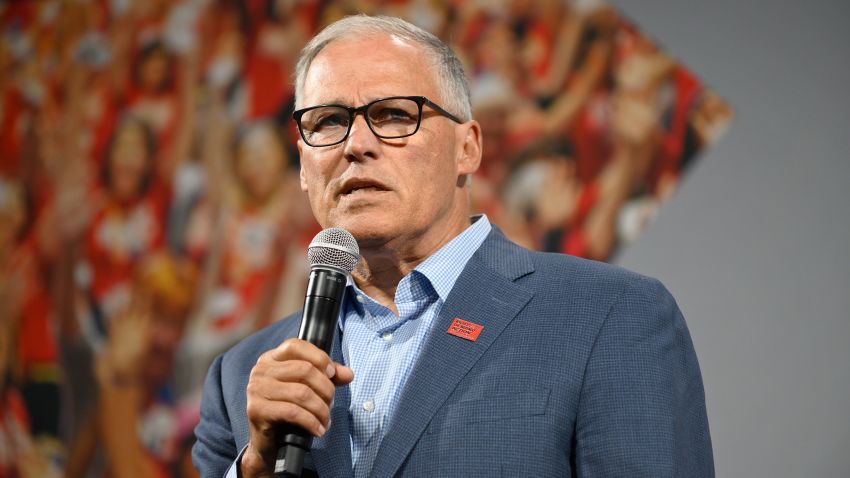 Democratic presidential candidate and Washington Gov. Jay Inslee speaks during a forum on gun safety at the Iowa Events Center on August 10, 2019 in Des Moines, Iowa. The event was hosted by Everytown for Gun Safety.