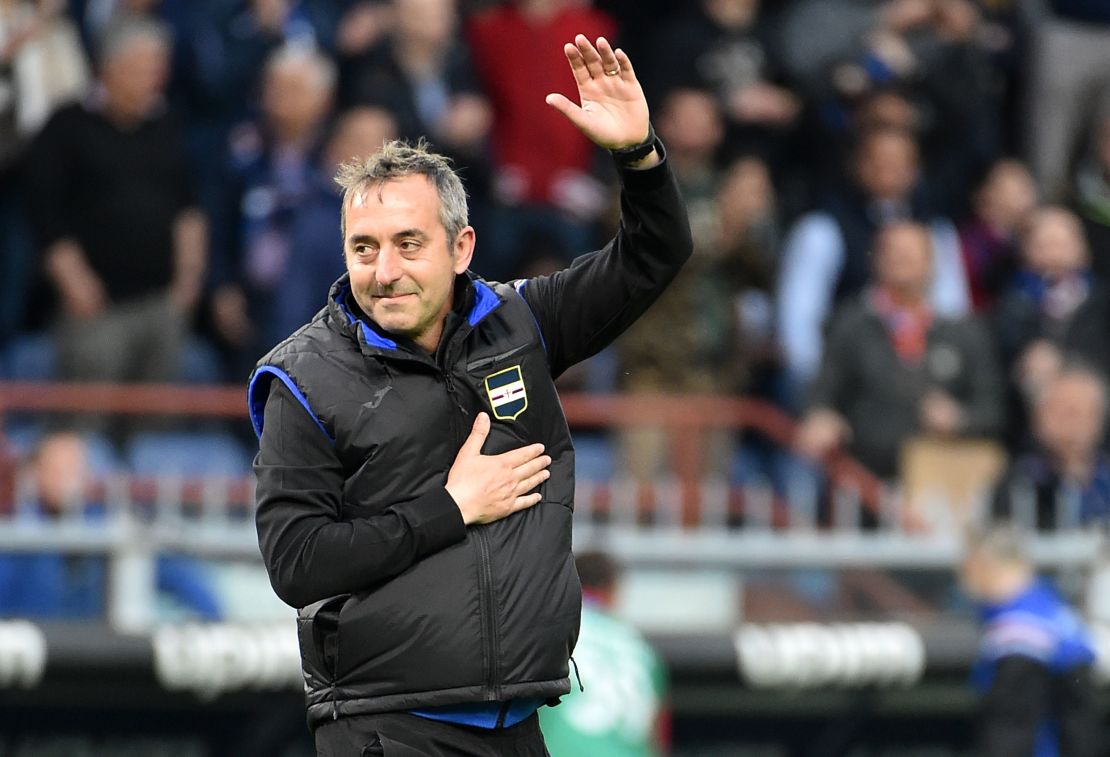 Marco Giampaolo in his last home match as Sampdoria manager.