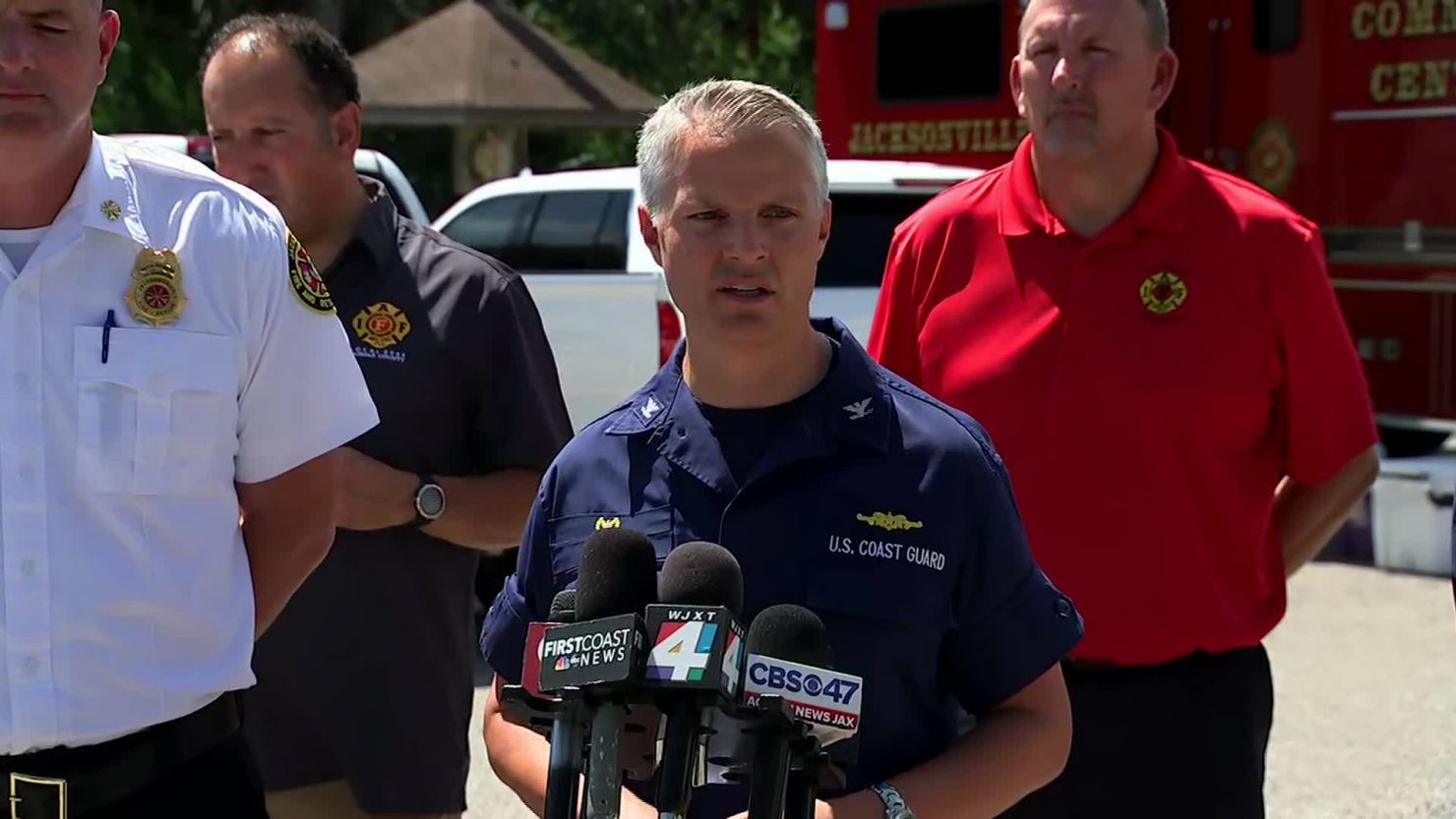 US Coast Guard Sector Commander Mark Vlaun talks to reporters about the search.