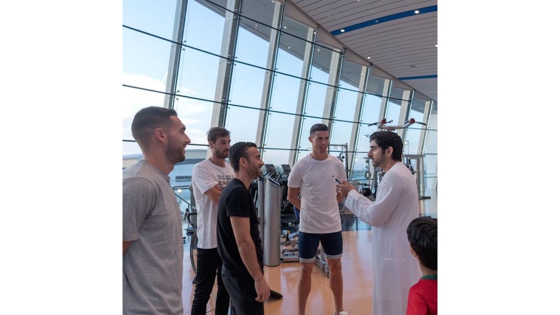 Five-time world footballer of the year Cristiano Ronaldo of Serie A club Juventus checks out the NAS gym in the company of the Crown Prince of Dubai Sheikh Hamdan bin Mohammed. 4 January.