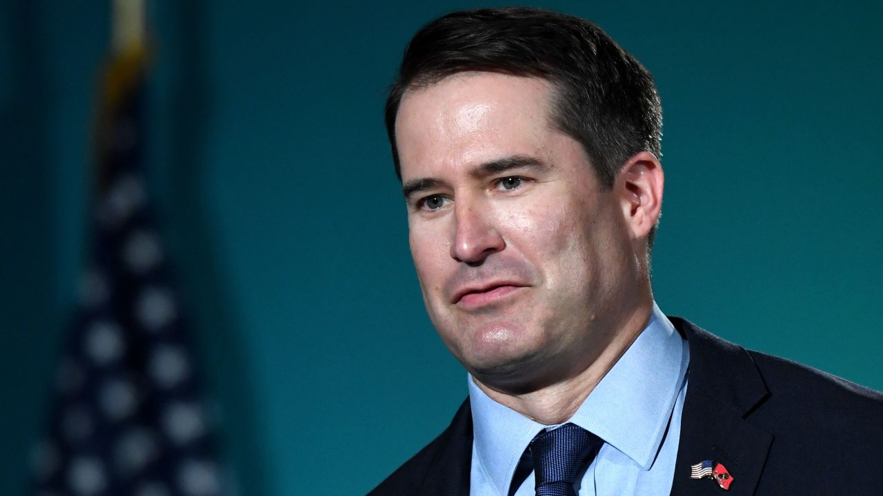 In this August 3, 2019, file photo, US Rep. Seth Moulton (D-MA) speaks during the 2020 Public Service Forum in Las Vegas. 