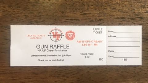 Members of a cheerleading league were asked to sell raffle tickets for a prize of a semi-automatic rifle.