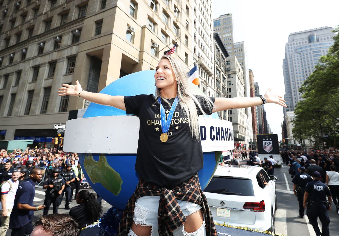 Julie Ertz celebrates during the U.S. Women's national team victory parade