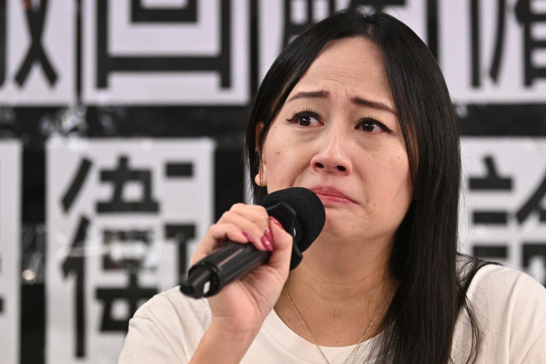 Rebecca Sy, who was dismissed from her position as flight attendant for Cathay Pacific's sister airline Cathay Dragon, speaking at a press conference on Friday.