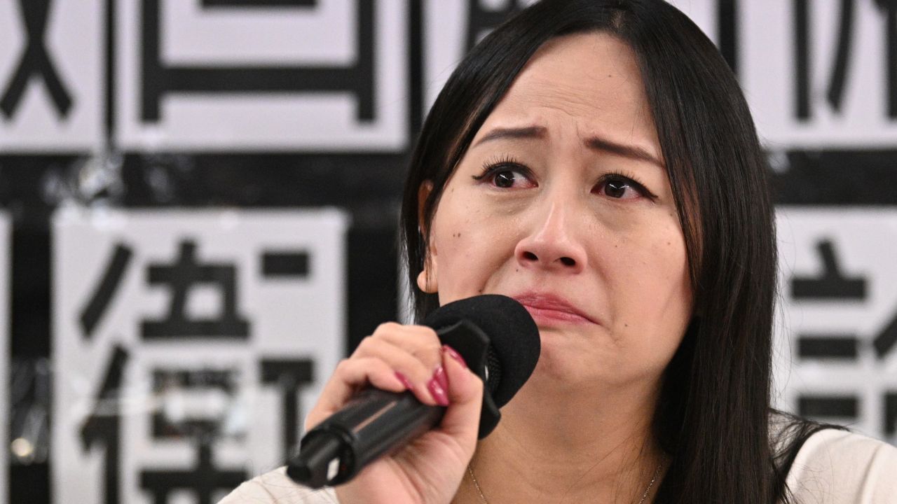 Rebecca Sy, who was dismissed from her position as flight attendant for Cathay Pacific's sister airline Cathay Dragon, speaking at a press conference on Friday.