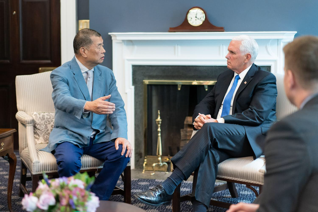 Jimmy Lai met with US Vice President Mike Pence in July 2019.