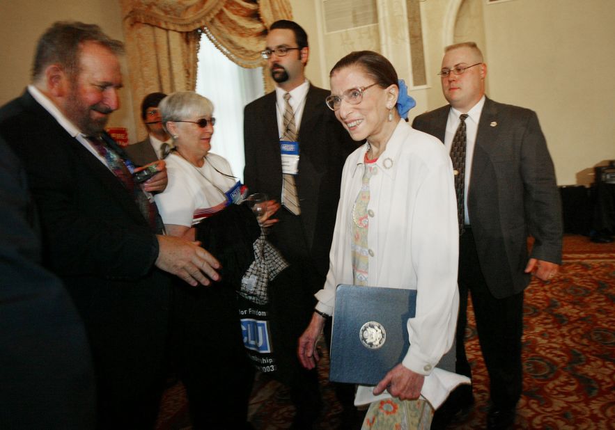 Ginsburg makes her way through a crowd after an address at an ACLU conference in June 2003.