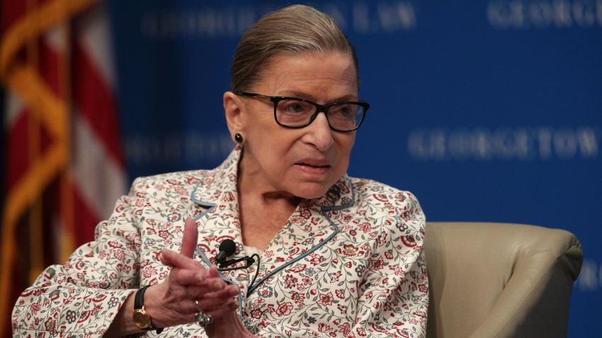 In this file photo, Justice Ruth Bader Ginsburg participates in a discussion at Georgetown University Law Center July 2, 2019 in Washington, DC. The Georgetown University Law Center's Supreme Court Institute held a discussion on "U.S. Supreme Court Justice Ruth Bader Ginsburg: A Legacy of Gender Equality in Life and Law."