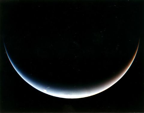 A last look at Neptune's south pole after the flyby.