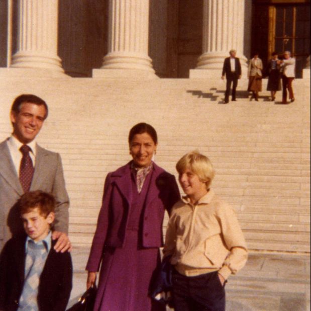 Ginsburg is joined by family members on the steps of the US Supreme Court after arguing a case there in November 1978. With Ginsburg, from left, are her brother-in-law Ed Stiepleman; her nephew David Stiepleman; and her son, James.