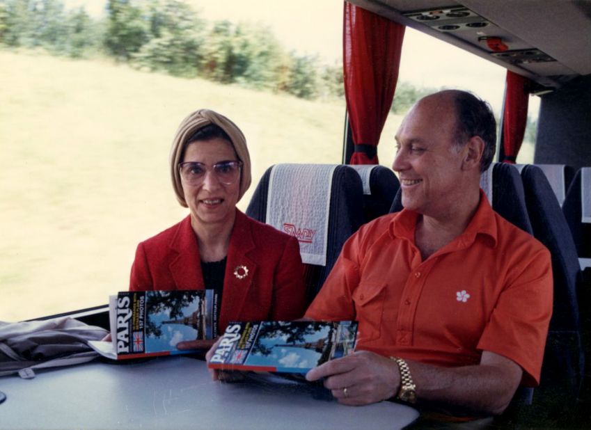 Ginsburg and her husband take a bus to Paris circa 1988.