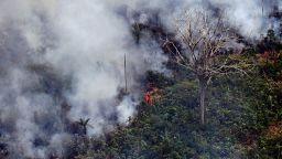 Aerial picture showing a fire in a piece of land in the Amazon rainforest, about 65 km from Porto Velho, in the state of Rondonia, in northern Brazil, on August 23, 2019. - Bolsonaro said Friday he is considering deploying the army to help combat fires raging in the Amazon rainforest, after news about the fires have sparked protests around the world. The latest official figures show 76,720 forest fires were recorded in Brazil so far this year -- the highest number for any year since 2013. More than half are in the Amazon. (Photo by CARL DE SOUZA / AFP)        (Photo credit should read CARL DE SOUZA/AFP/Getty Images)