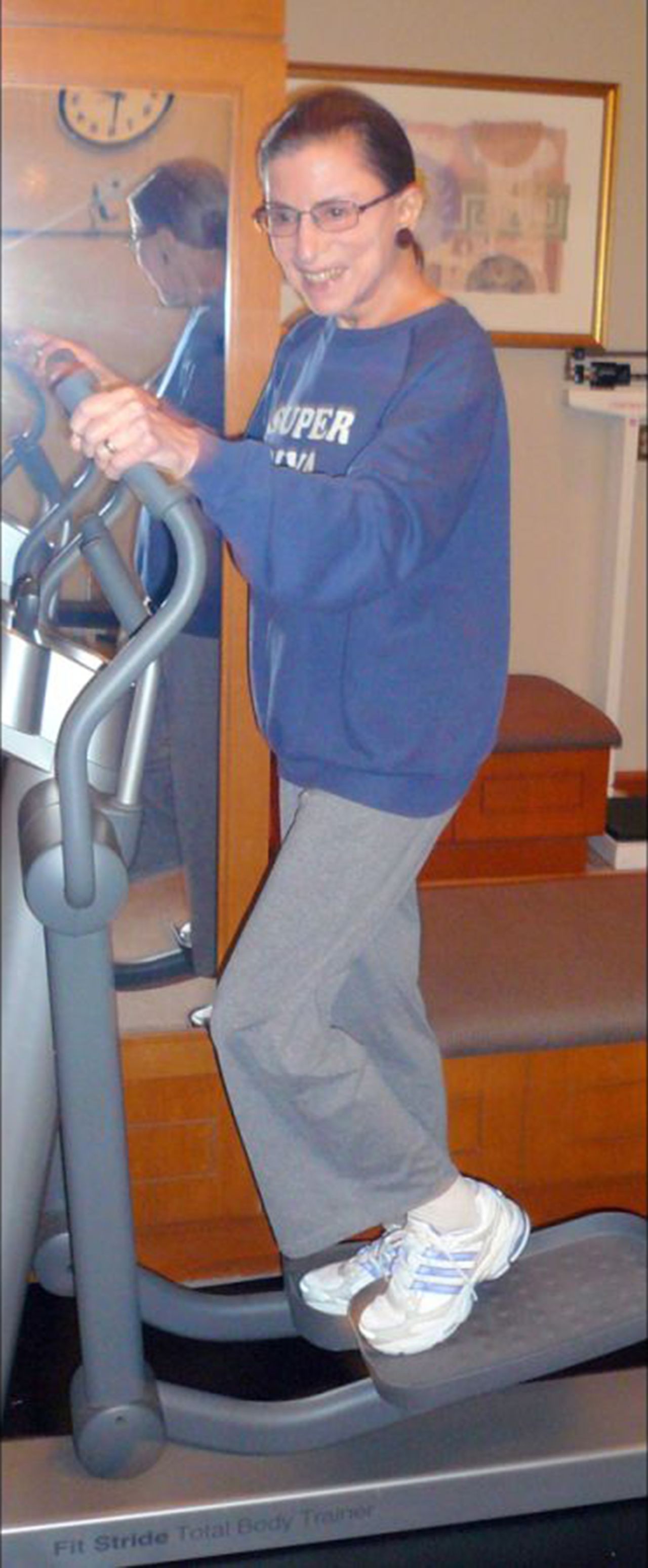 Ginsburg wears a "Super Diva" sweatshirt as she works out at the Supreme Court in August 2007. 