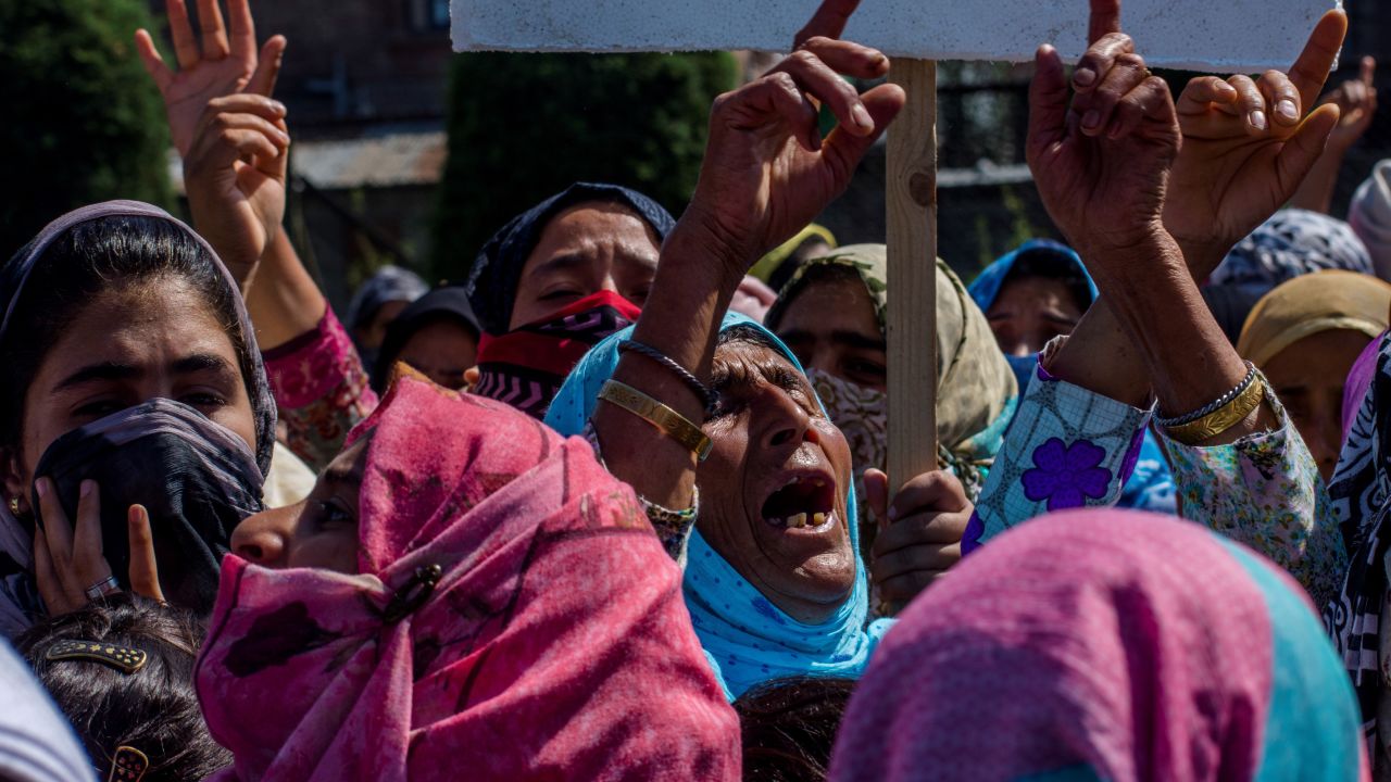 Kashmiri women demonstrate against the revoking of Article 370  in early August. 
