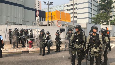 Riot police gather near a protest in Kwun Tong, Hong Kong, on August 24, 2019.