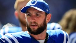 INDIANAPOLIS, IN - SEPTEMBER 30: Andrew Luck #12 of the Indianapolis Colts on the side lines in the game against the Houston Texans at Lucas Oil Stadium on September 30, 2018 in Indianapolis, Indiana. (Photo by Andy Lyons/Getty Images)