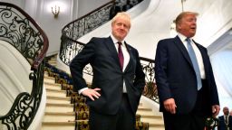 BIARRITZ, FRANCE - AUGUST 25: U.S. President Donald Trump and Britain's Prime Minister Boris Johnson arrive for a bilateral meeting during the G7 summit on August 25, 2019 in Biarritz, France. The French southwestern seaside resort of Biarritz is hosting the 45th G7 summit from August 24 to 26. High on the agenda will be the climate emergency, the US-China trade war, Britain's departure from the EU, and emergency talks on the Amazon wildfire crisis. (Photo by Dylan Martinez - Pool/Getty Images)