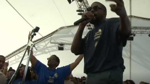 Kanye West, right, performs at his Sunday Service in Dayton, Ohio.