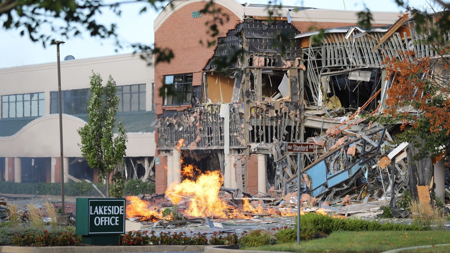 A gas explosion at a shopping center in Columbia, Maryland, caused the front of an office building to collapse.