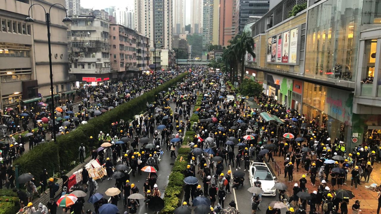 Thousands of protesters gathered in Hong Kong's Tsuen Wan district on August 25, 2019.