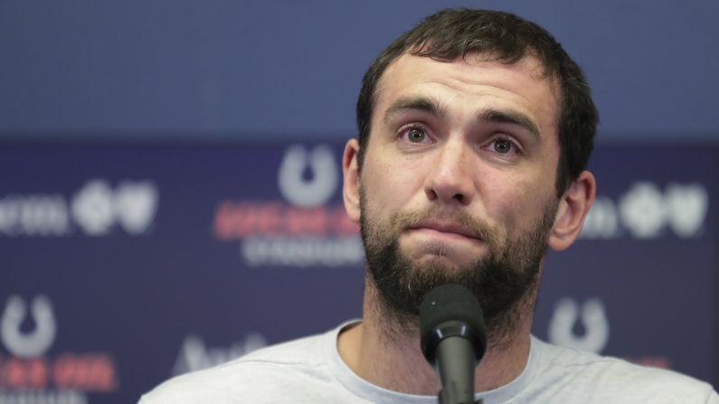 Indianapolis Colts quarterback Andrew Luck announces his <a href="index.php?page=&url=https%3A%2F%2Fwww.cnn.com%2F2019%2F08%2F24%2Fsport%2Fnfl-andrew-luck-retiring%2Findex.html" target="_blank">retirement</a> from professional football during a press conference following the team's NFL preseason game against the Chicago Bears in Indianapolis on Saturday, August 24. During his announcement, the 29-year-old Luck cited his multiple injuries over the past four seasons as the main cause of his retirement. 