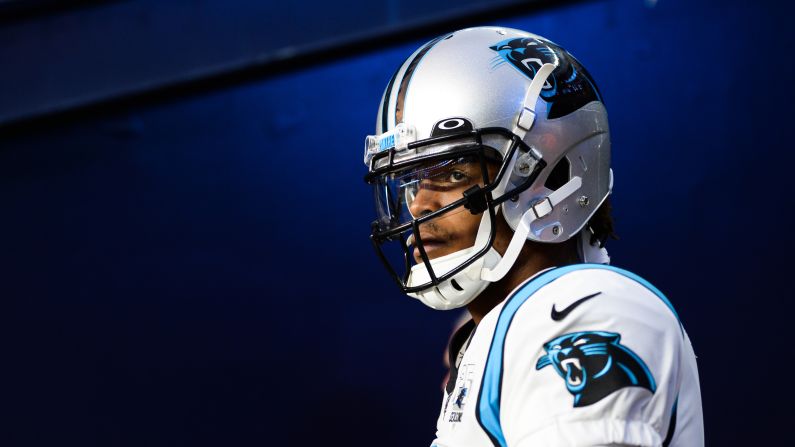 Carolina Panthers quarterback Cam Newton enters the field prior to the start of a preseason football game against the New England Patriots at Gillette Stadium, in Foxborough, Massachusetts, on Thursday, August 22.