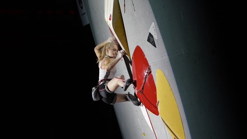 Janja Garnbret of Slovenia competes in the Lead portion of the combined women's final on Day 10 of the IFSC Climbing World Championships in Tokyo, Japan, on August 20.