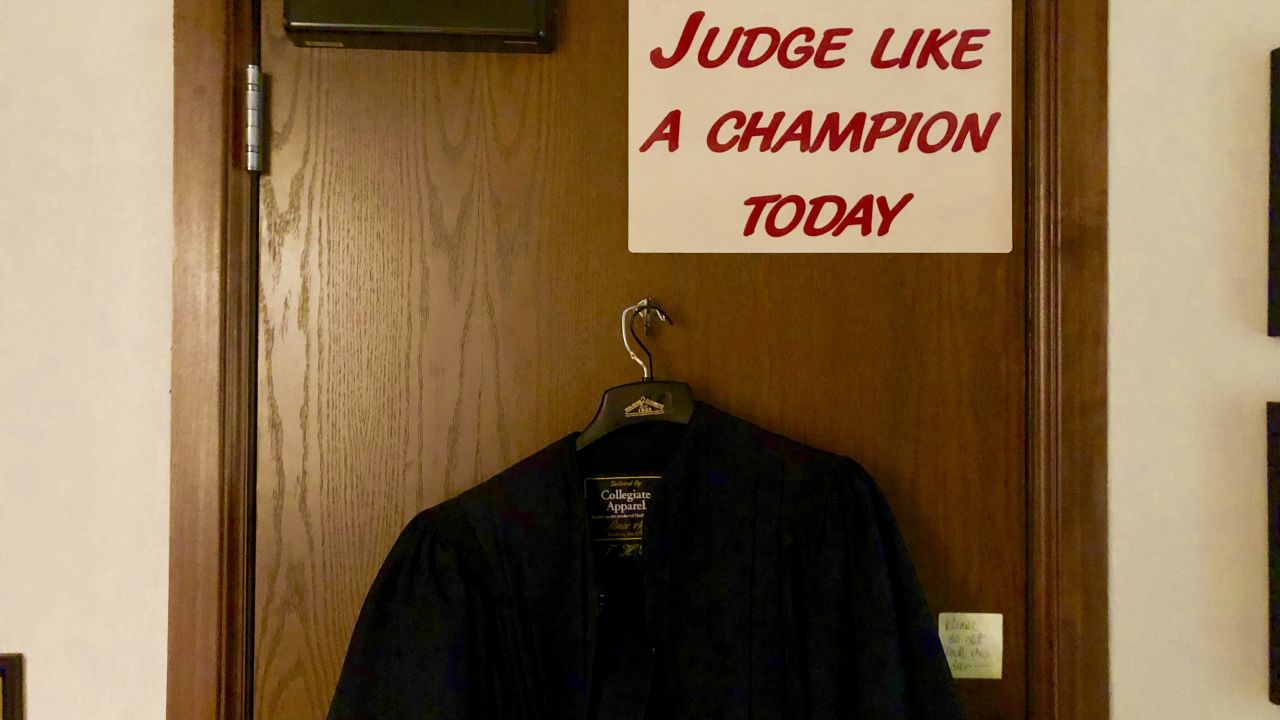 The nearby University of Oklahoma football team has a sign like this in their locker room. Balkman touches it every time he enters court.