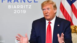 US President Donald Trump reacts during his a bilateral meeting with Egyptian President and Chairman of the African Union Abdel Fattah al-Sissi in Biarritz, south-west France on August 26, 2019, on the third day of the annual G7 Summit.