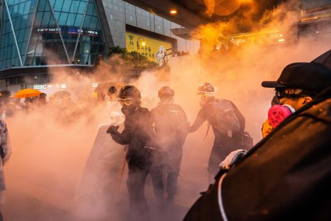 Protesters clash with police after a rally in Hong Kong's Tsuen Wan district on Sunday, August 25. <a href=