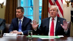 In this January 24, 2019 file photo, US President Donald Trump, with US Congressman Sean Duffy (L), are seen in the Cabinet Room of the White House. Trump spoke about the unfair trade practices at play in the world. 