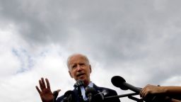 Democratic presidential candidate former Vice President Joe Biden speaks to reporters after a campaign stop at Lindy's Diner in Keene N.H., Saturday, August 24, 2019.