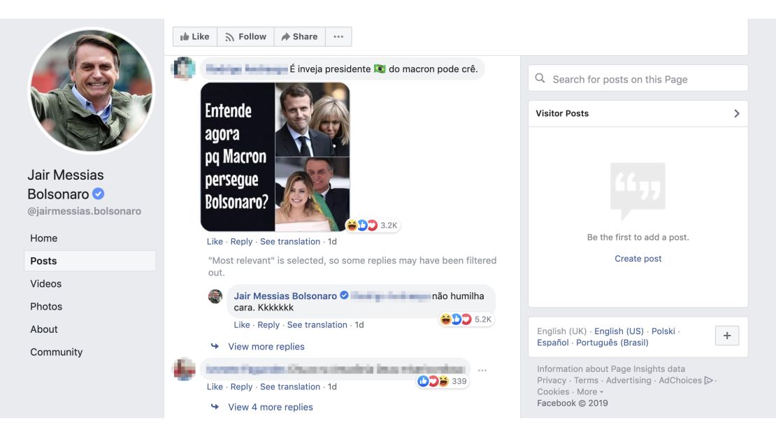 The meme was posted in a comment on Bolsonaro's Facebook page.