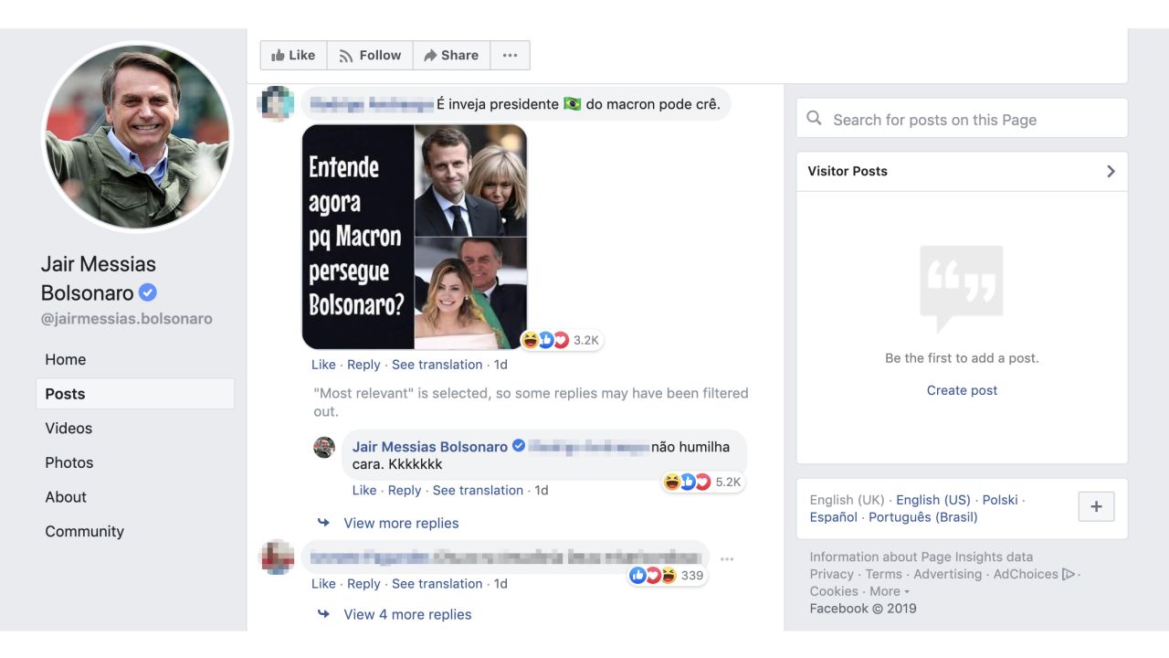 The meme was posted in a comment on Bolsonaro's Facebook page.