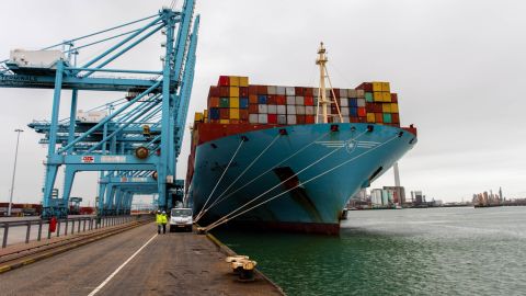 The Mette Maersk ran on a blend of fuel oil and biofuels during a three-month round trip from Rotterdam to Shanghai. 
