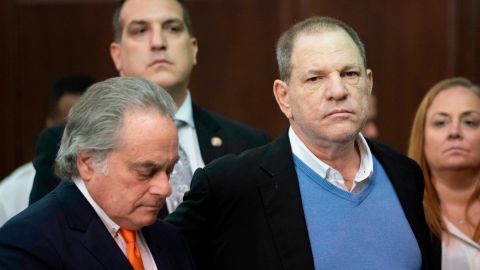 Harvey Weinstein (right) appears in Manhattan Criminal Court on May 25.