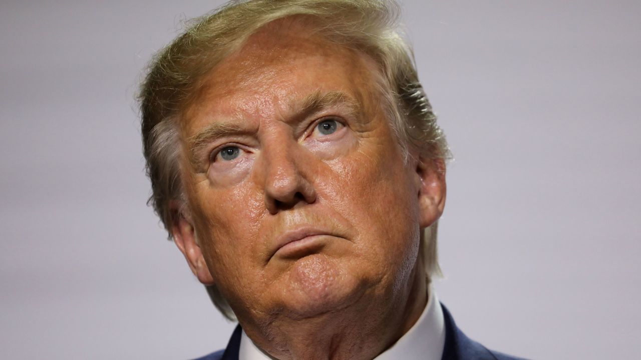 US President Donald Trump looks on during a joint-press conference with French President Emmanuel Macron in Biarritz, south-west France on August 26, 2019, on the third day of the annual G7 Summit attended by the leaders of the world's seven richest democracies, Britain, Canada, France, Germany, Italy, Japan and the United States.