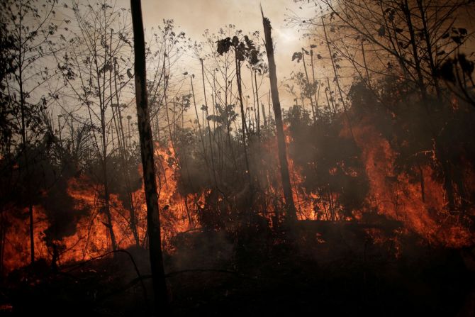 Part of the Amazon rainforest burns in Porto Velho, Brazil, on Friday, August 23.