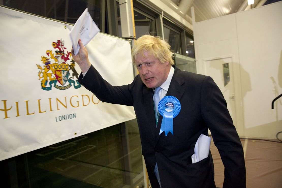 Boris Johnson reacts after winning the Uxbridge and South Ruislip seat in 2015. 