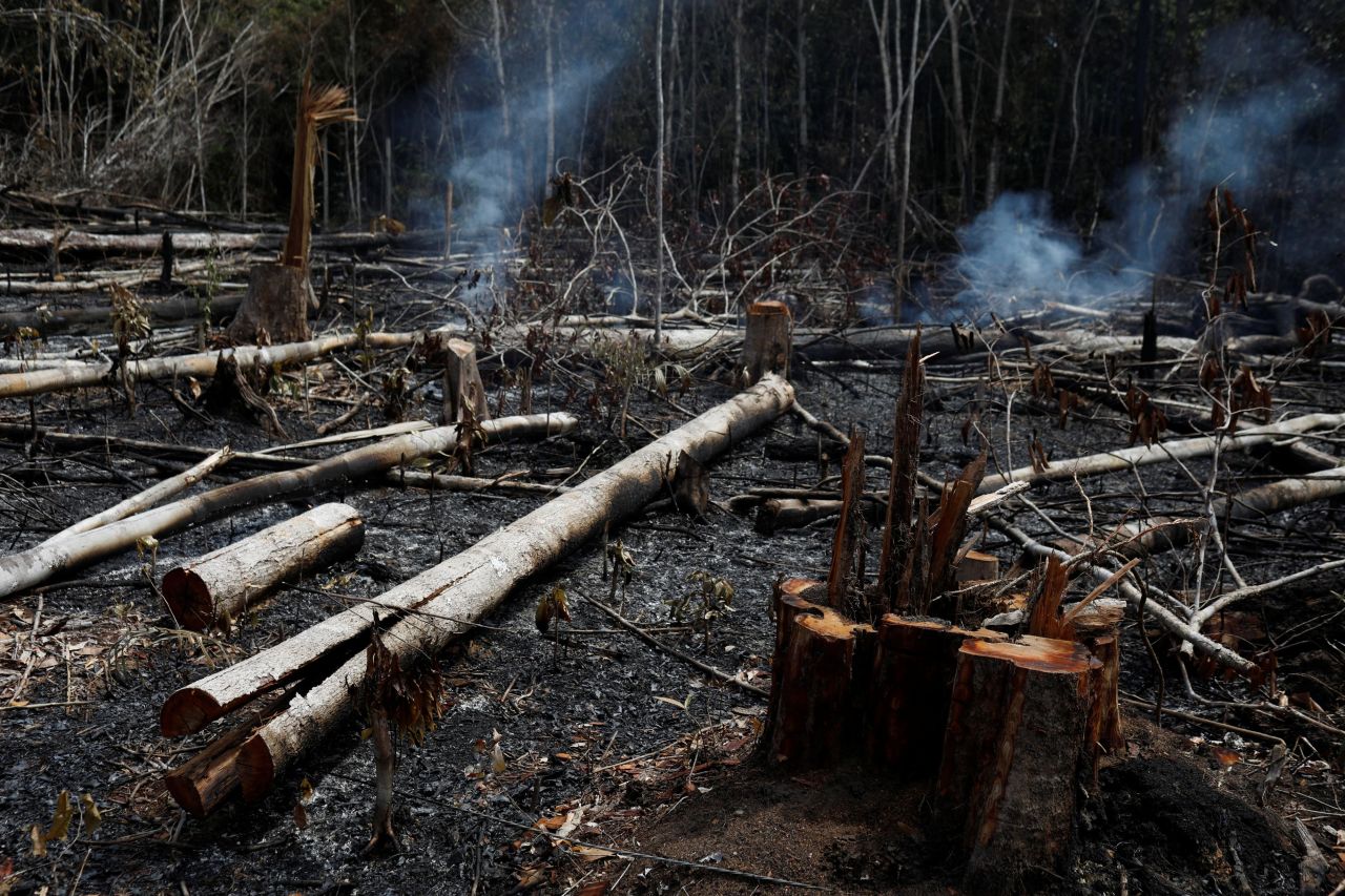 A tract of the Amazon burns in Novo Airao, Brazil, on Wednesday, August 21.