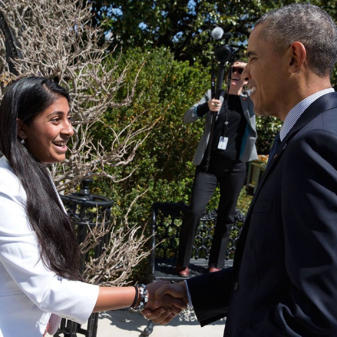 Kurup met with Barack Obama to discuss her work in 2012 and again in 2016, pictured.