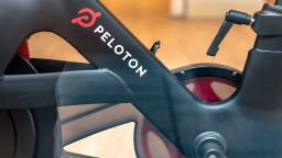 CANADA, TORONTO, ONTARIO - 2018/12/20: Part of a 'Peloton' gym bicycle which is in exhibit on a luxurious store located in Yonge Street. Downtown district of the Canadian city. (Photo by Roberto Machado Noa/LightRocket via Getty Images)
