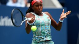NEW YORK, NEW YORK - AUGUST 27: Cori Gauff of the United States returns a shot against Anastasia Potapova of Russia during their Women's Singles first round match on day two of the 2019 US Open at the USTA Billie Jean King National Tennis Center on August 27, 2019 in the Flushing neighborhood of the Queens borough of New York City. (Photo by Clive Brunskill/Getty Images)