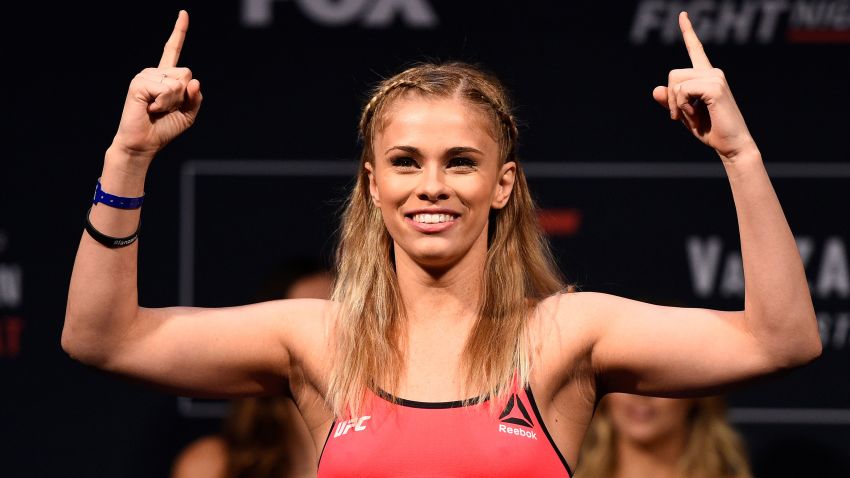SACRAMENTO, CA - DECEMBER 16:  Paige VanZant poses on the scale during the UFC Fight Night weigh-in inside the Golden 1 Center Arena on December 16, 2016 in Sacramento, California. (Photo by Jeff Bottari/Zuffa LLC/Zuffa LLC via Getty Images)