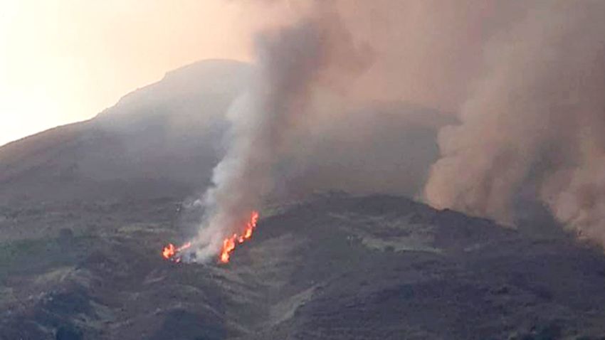 In this frame grab taken from a footage provided by the Italian Firefighters, smoke billows from the volcano on the Italian island of Stromboli, Wednesday, Aug. 28, 2019.