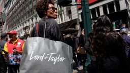 NEW YORK, NY - MAY 12: A woman carries a Lord & Taylor shopping bag in the Herald Square neighborhood in New York City, May 12, 2017. The U.S. Commerce Department says retail sales rose 0.4 percent in April from March. (Photo by Drew Angerer/Getty Images)