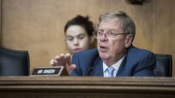 In this June 19, 2019 photo, Senator Johnny Isakson, a Republican from Georgia, questions Kelly Craft, U.S. ambassador to the United Nations nominee for President Donald Trump, during a Senate Foreign Relations confirmation hearing in Washington, D.C.