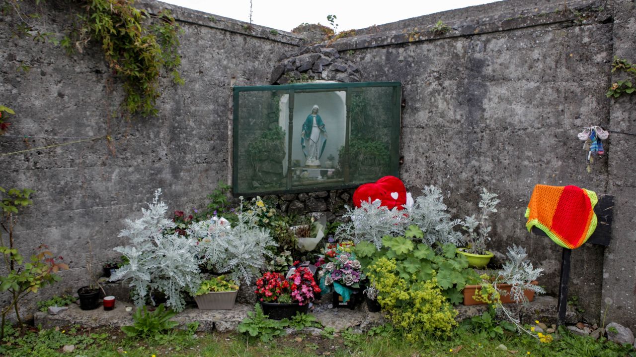 A memorial at the former site of the Tuam Home, where hundreds of babies who died there were put into what is now thought to be a series of chambers located inside a decommissioned sewage tank. 